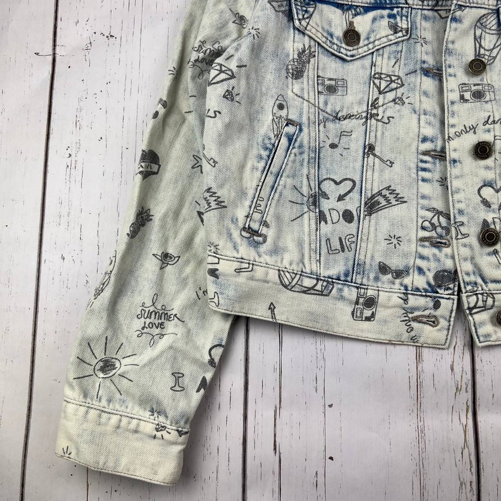 Mavi Small Printed Cropped Fit Stretchable Denim Jeans Jacket White Women New - Picture 3 of 9